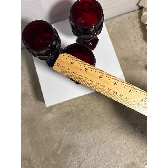 Avon Cape Cod Ruby Red Wine Glasses Set Of 3 Goblets Candle Holder 4.5" - Picture 4 of 6